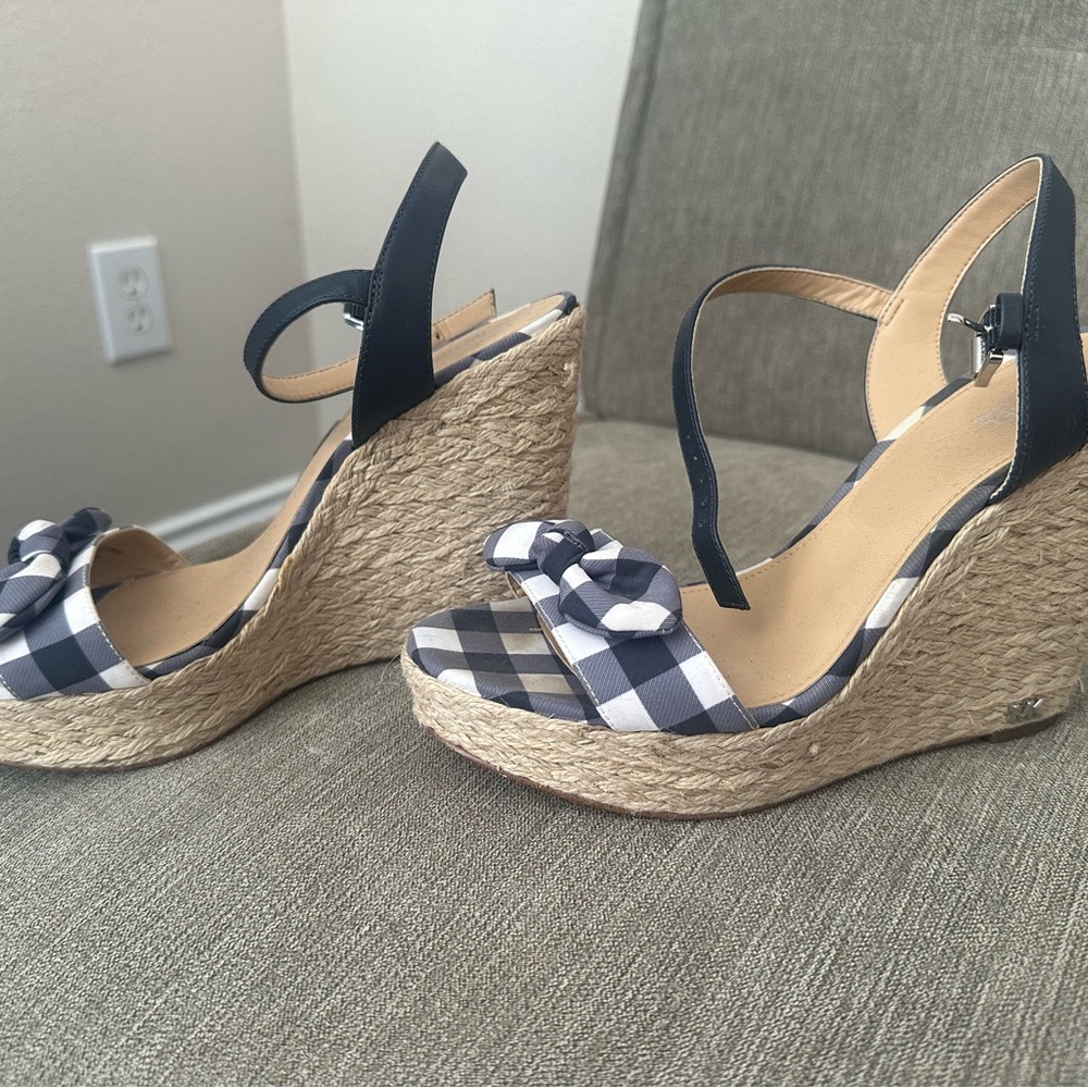 Women's Blue and White Wedge Sandals